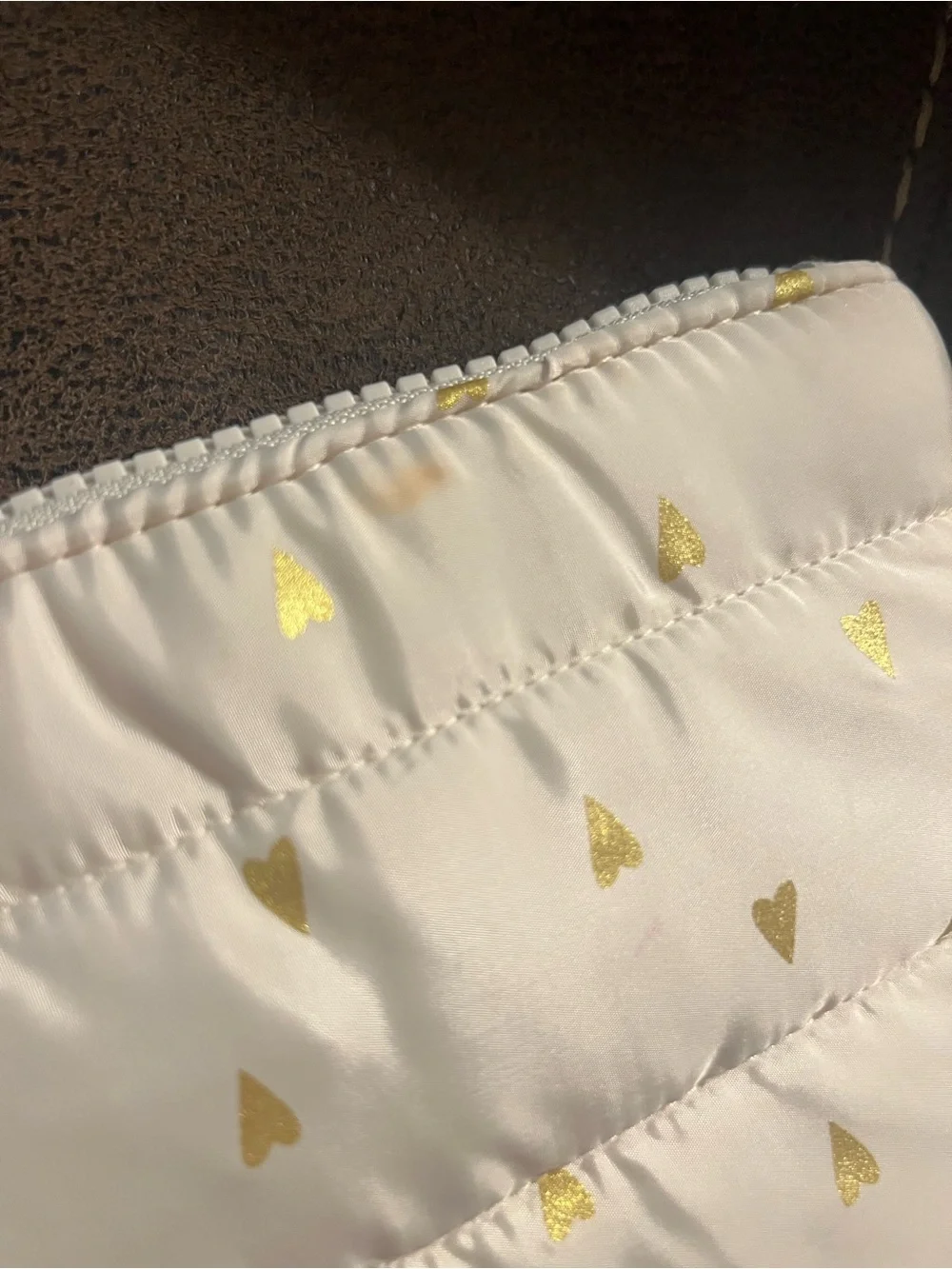 Women's White Wristlet Quilted Clutch with Gold Heart Accents
